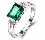2.35ct Green Emerald Cut Solitaire Round Accent Ring 14k White Gold Finish