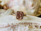 1.8ct Engagement Ring Emerald Cut Peach Morganite Solitaire 14k Yellow Gold Over