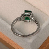 2ct Green Emerald Cut Baguette Accent Trilogy Engagement Ring 14k WhiteGold Over