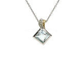 0.6ct Princess Simulated Aquamarine Bezel Pendant 14k White Gold Plated NO CHAIN