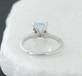 1.3ct Emerald Cut Blue Aquamarine Solitaire Engagement Ring 14k WhiteGold Finish