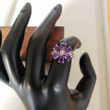 3ct Engagement Ring Pear Cut Purple Amethyst Floral Solitaire 14k WhiteGold Over