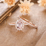2ct Oval Cut Simulated Morganite Halo Wedding Bridal Set 14k Rose Gold Plated