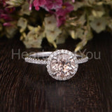 1ct Round Cut Simulated Peach Morganite Halo Engagement Ring 14k RoseGold Plated