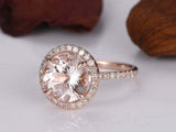 2ct Round Cut Peach Morganite Engagement Ring Halo 14k RoseGold Over with Accent