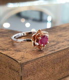 1ct Round Cut Pink Ruby Engagement Ring Flower Solitaire 14k Dual Gold Finish