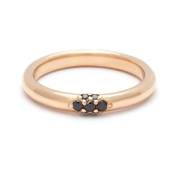 0.12ct Round Black Diamond Wedding Band 14k Yellow Gold Finish Minimalist Petite