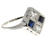 2ct Princess Blue Sapphire Engagement Ring Antique Vintage 14k White Gold Finish