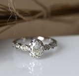 1.5ct Oval Cut Diamond Engagement Ring 14k White Gold Finish Art Deco Solitaire