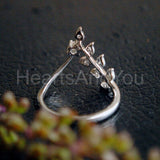 0.11ct Round Cut Moissanite Vine Leaf Chevron Wedding Band 14K White Gold Plated