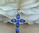 1ct Pear Simulated Sapphire Jesus Cross Pendant 14k White Gold Plated NO CHAIN