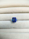 2.4ct Emerald Cut Blue Sapphire Braided Shank Solitaire Ring 14k White Gold Over