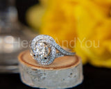 2.4ct Round Cut Moissanite Swirl Split Shank Bridal Ring 14K White Gold Plated