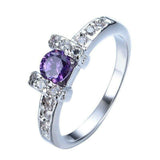 2.2ct Round Cut Purple Amethyst Engagement Ring 14k White Gold Finish Stackable