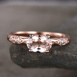 1.5ct Oval Cut Peach Morganite Solitaire Round Accent Ring 14k Rose Gold Finish