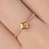 0.3ct Princess Cut Yellow Sapphire Beaded Ball Solitaire Ring 14k Rose Gold Over