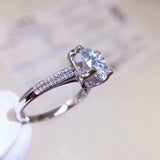 Two Row Accents Engagement Ring 2ct Round Cut VVS1 Diamond 14k White Gold Finish