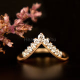 0.3ct Round Cut Moissanite Curved Chevron Crown Ring 14K Yellow Gold Plated