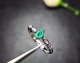 0.56ct Engagement Ring Oval Cut Green Emerald Minimalist 14k White Gold Finish