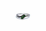 0.1ct Engagement Ring Round Cut Green Emerald Bypass Trilogy 14k White Gold Over