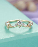 Curved Half Eternity Wedding Band 0.8ct Round Cut Diamond 14k Yellow Gold Finish