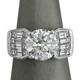 5.5ct Round Cut Diamond Iced Baguette Accent Engagement Ring 14K White Gold Over