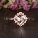 1ct Cushion Cut Simulated Peach Morganite Floral Halo Ring 14k Rose Gold Plated