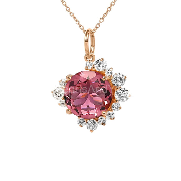 1.5ct Round Simulated Pink Sapphire Cluster Pendant Chain 14k Yellow Gold Plated
