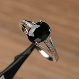 Split Shank Engagement Ring 1.9ct Oval Cut Black Diamond 14k White Gold Finish