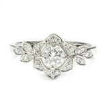 2ct Round Cut Diamond Unique Flower Leaf Accent Solitaire Ring 14k RoseGold Over