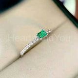 0.4ct Baguette Cut Simulated Green Emerald Minimalist Ring 14k White Gold Plated