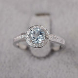 2.1ct Round Cut Blue Aquamarine Halo Diamond Accents Ring 14k White Gold Finish