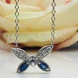 2ct Marquise Simulated Sapphire Butterfly Pendant Chain 14k White Gold Plated