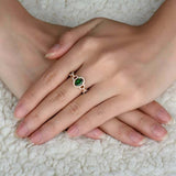 2.3ct Engagement Ring Oval Cut Green Emerald Link Accent Halo 14k Rose Gold Over