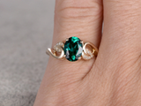 2ct Oval Green Emerald Engagement Ring Diamond Leaf Design 14k Yellow Gold Over