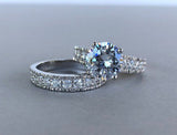Bridal Set Promise Engagement Ring 2ct Round Cut Diamond 14k White Gold Finish