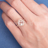 2ct Cushion Cut Simulated Peach Morganite Floral Halo Ring 14k Rose Gold Plated