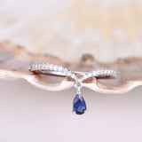 1ct Pear Cut Blue Sapphire Half Eternity Wedding Band Ring 14k White Gold Finish