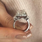 3.5Ct Emerald Cut Diamond Side Accent Halo Engagement Ring 14K White Gold Finish