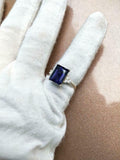 2ct Emerald Cut Sapphire Petite Round Accents Solitaire Ring 14k White Gold Over