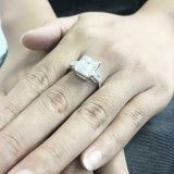 2.3ct Engagement Ring Emerald Cut Diamond Three Stone 14k White Gold Finish