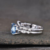 2.2ct Engagement Ring Round Cut Blue Topaz Curved Bridal Set 14k White Gold Over