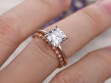 1ct Cushion Cut Diamond Bridal Set Enggmt Ring Vintage Band 14k Rose Gold Finish