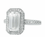 5Ct Emerald Cut Diamond Hidden Dual Halo Engagement Ring 14K White Gold Finish