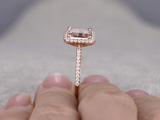 2.8ct Emerald Cut Peach Morganite Halo Women Solitaire Ring 14k Rose Gold Finish