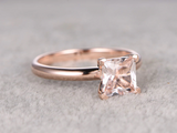 2ct Princess Cut Peach Morganite Engagement Ring Solitaire 14k Rose Gold Finish