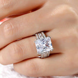 4Ct Radiant Cut Diamond Engagement Ring 14K White Gold Finish Round Iced Accent