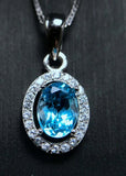 2.3ct Blue Topaz Pendant Oval Cut Diamond Halo 14k White Gold Finish NO CHAIN
