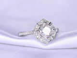 2ct Cushion Cut VVS1D Diamond Engagement Ring Vintage Halo 14k White Gold Finish
