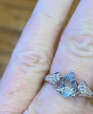 3ct Pear Cut Blue Aquamarine Solitaire Cluster Accent Ring 14k White Gold Finish